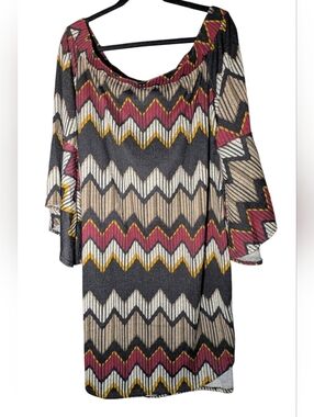 NWOT Storyteller Boho Chevron Off-Shoulder Dress Bell Sleeve 3X